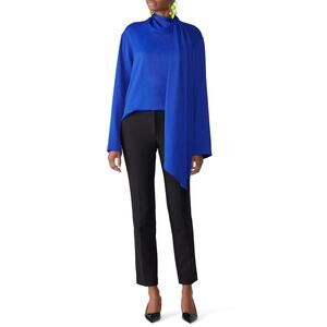 JOSEPH Women's Royal Blue High Neck Attached Scarf Cannon Glazed Top Size 38